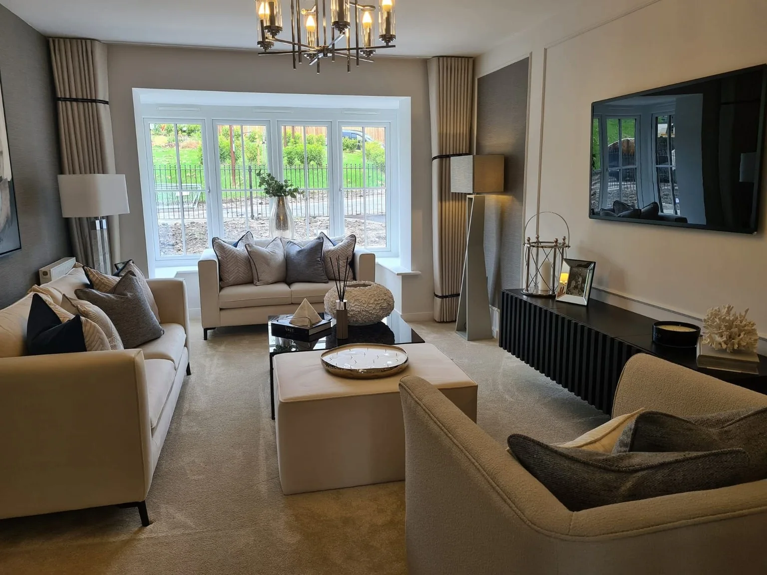 Furnished show home living room after cleaning